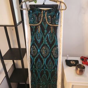 Black and Teal Sequin Dress